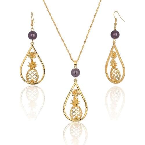 Hawaiian Polynesian Pineapple Necklaces Jewelry Sets Chain Pendant Necklace New Design Earring Set Zinc Alloy Fashion for Women