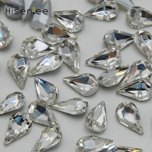 Hisenlee 100Pcs All Sizes Colors Teardrop Pear Shape Crystal Clear Glass Rhinestone Pointed Back Stones For Jewelry Dress Making