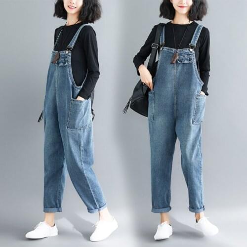 New Women Denim Overalls Stretch Dungarees Long Jeans Pencil Pants Rompers Jumpsuit Blue Jeans Playsuit All-Match Spring Tunic