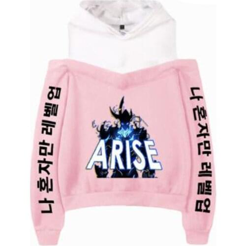 Korean Manga Solo Leveling Women Hoodie Sweatshirt Streetwear Hip Hop Long Sleeve Sexy Off Shoulder Fleece Hooded Jacket Female