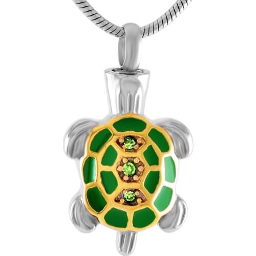 K8340 Cute Little Turtle Crystal Cremation Jewelry for Ashes Pendant Stainless Steel Holder Urn Pet Memorial Keepsake Necklace