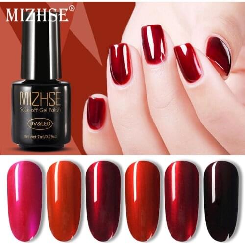 MIZHSE 7ML UV Gel Nail Polish Mirror Titanium Red Gel Nail Polish Metal Color Nail Art Soak Off UV Gel Varnish Need Silver Base