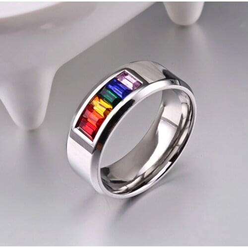 Fashion Rainbow Ring Lesbian Gay Pride Ring Stainless Steel Women Men Promise Jewelry Gifts Anillo de la joyeria