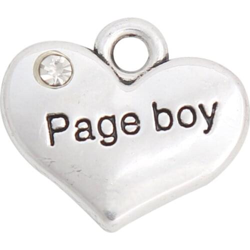 RAINXTAR Fashion Alloy Heart Wedding Charms Double Side Page Boy Message Charms 15*17mm 50pcs AAC995