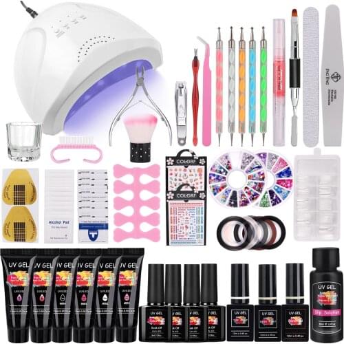 Poly UV Gel Nail Kit With LED UV Lamp Quick Building Finger Nail Extension Gel Nail Art Manicure Set