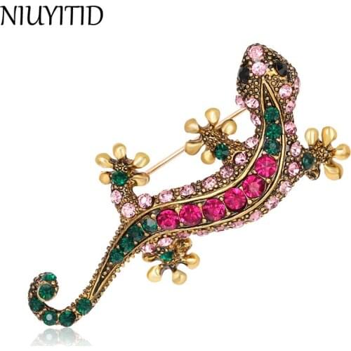 NIUYITID Retro Animal Brooch Colorful Rhinestone Metal Badge Women Brooches Jewellery Bijouterie
