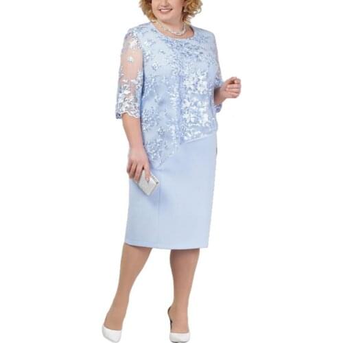 2021 New Women Party Dress Sheer Half Sleeve Floral Lace Layered Mother Bride Elegant Midi Dress Vestidos Femme Robe Plus Size