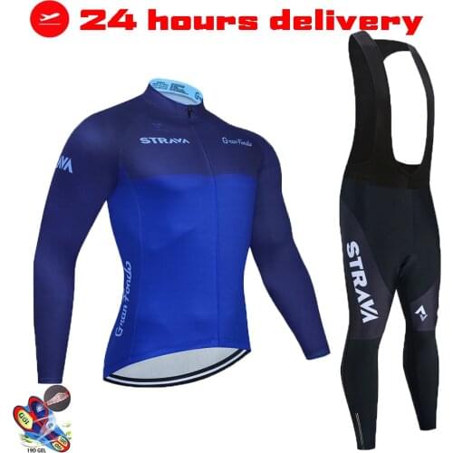 New 2021 Pro Team STRAVA Cycling Set Racing Clothes Long Sleeve Wear Cycling Jersey Set Mens Cycling Kit Clothing Ropa Ciclismo