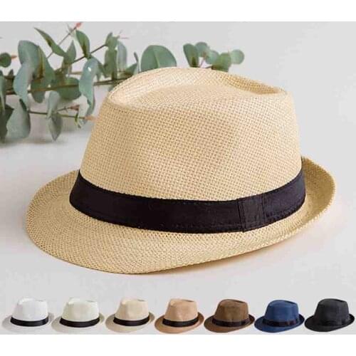 Solid Straw Hat Womens Summer Sunhat England Panama Top Mens Sunvisor Kids' Beach Outdoor Chapeau Parent-child Jazz Hat