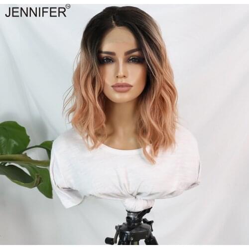 Natural Wave Synthetic Wigs for Women Short hair Wig Blond/Orange with Black head Part Lace Heat Resistant Fiber