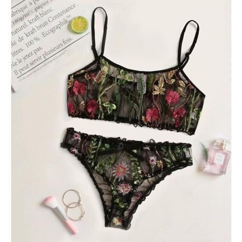 Perspective Lace Lingerie Set Stylish Bra Underwear Set for Women Sleepwear Sexy Erotic Lingerie Embroidered underwear set