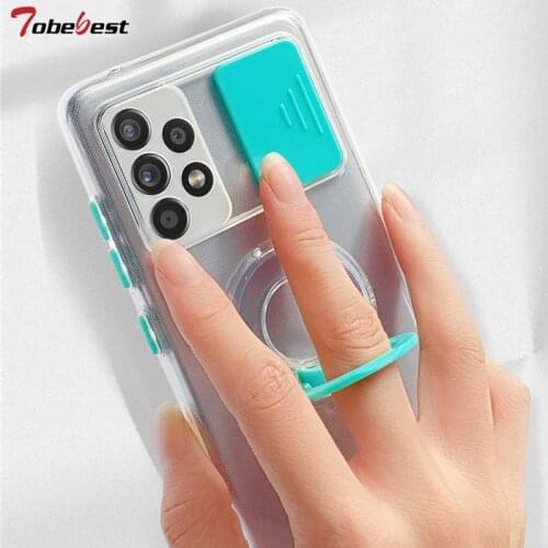 Transparent Movable Camera Protective Lid Phone Case for Samsung Galaxy A20 A30 A50 A10S A20S A02S Coque Carrying Ring Cover
