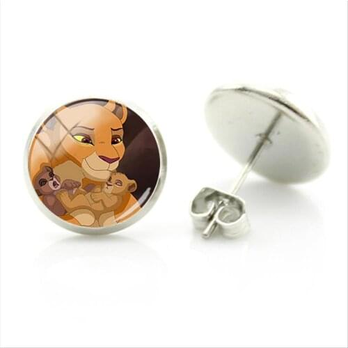 Disney The Lion King Simba Painting Earrings Earrings New Animation Handmade Round Glass Dome Jewelry Earrings