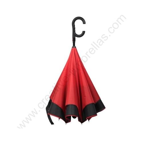 98cm auto open C-Hook self-defense reflective neon Windproof Reverse hands-free umbrella Double Layer Inverted standing parasol