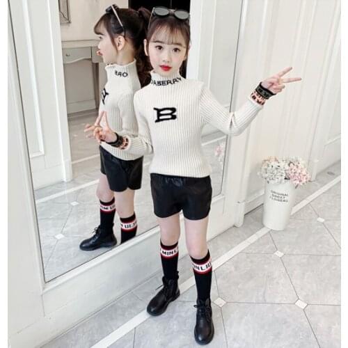 Girls Sweater Kids Babys Coat Outwear 2021 Letter Velvet Thicken Warm Winter Autumn Knitting Tops Pure Cotton School Childrens