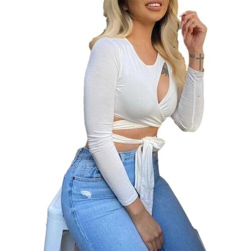 2020 New Fashion Hot Women Sexy Long Sleeve Lace-up Hollow Out Top Fashion Solid Color T-shirt for Women Ladies топы женские