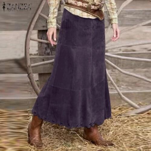 ZANZEA Vintage High Waist Corduroy Skirts Fashion Women Autumn A-Line Skirt Female Solid Long Faldas Saia Casual Party Jupe 5XL