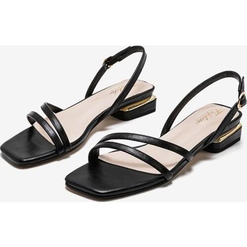 Spring and summer strap low heel sandals square toe flat simple style womens shoes casual home outing dual-use womens shoes