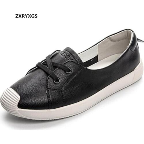2021 New Spring Genuine Leather Womens Vulcanize Shoes Flat Sneakers Casual Shoes Black White Pregnant Nurse Work Women Shoes