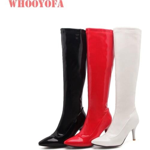 Sale Brand New Winter Fashion Black White Women Knee High Boots Spike Heels Lady stripper Shoes W3-22 Plus Big Size 10 32 45 48