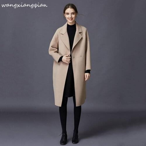 Womens Cashmere coat Medium length 2019 new Hepburn wind loose fashion casual large size autumn winter wool coat female A495