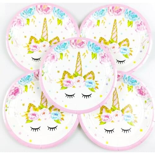 10pcs/lot Unicorn Theme Plates Kids Boys Favors Dishes Happy Birthday Events Party Tableware Supplies Baby Shower Decoration