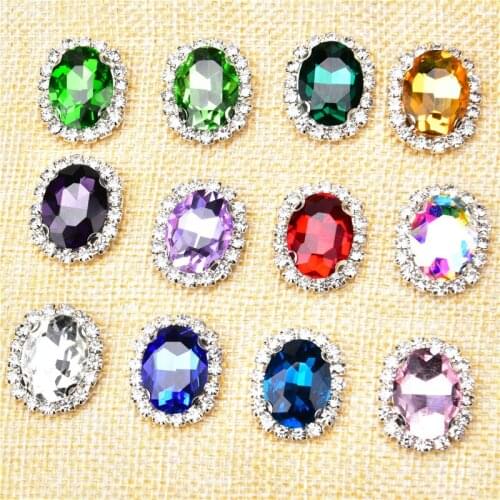 15Pcs High Quality 13*18Mm Oval Shape Flower Rhinestone Crystal Glass Diamond Sew On Stone Strass Wedding Dress Hair Accessories