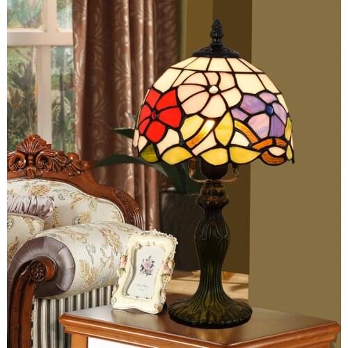 20CM American Rural creative Tiffanys stained glass Restaurant Bar bedroom small table lamp red wedding gift lighting 110v-240V