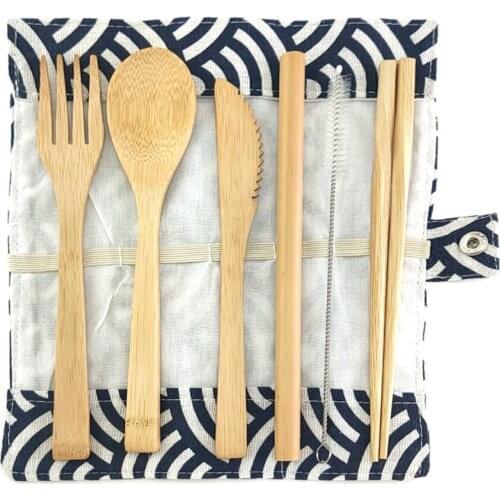 2020 Cutlery Set Travel Cutlery Set Eco Friendly Flatware Set Knife, Fork, Spoon and Straw Wooden Cutlery Set Camping Cutlery
