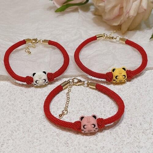 2022 New Year Blessing Cute Tiger Handmade Red Rope Chain Braid Weave Charm Bracelets for Women Fashion Jewelry Gifts YBR607