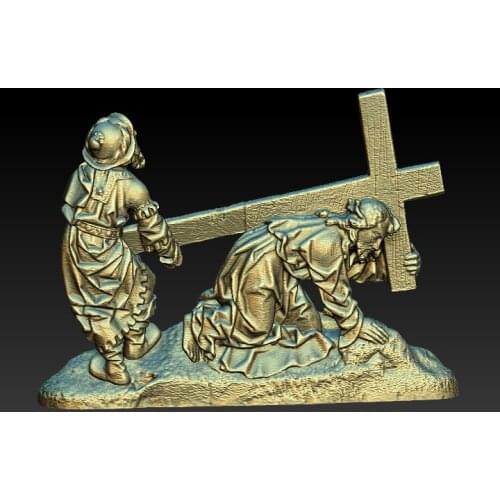 3D STL Model Religion Jesus for CNC Router 3D Printer Artcam Aspire Cut3d -Christ fell under the cross