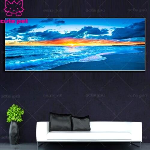 Diy diamond paintings 5d Blue ocean wave landscape Cross Stitch diamond embroidery picture of rhinestone mosaic kit home decor