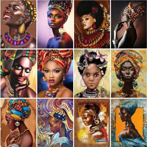 AZQSD Full Square/round Drill Diamond Painting African Woman 5D Diamond Embroidery Portrait Rhinestones Pictures Decor Kits