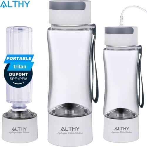 ALTHY Hydrogen Rich Water Generator Bottle - Tritan/Glass Cup - DuPont SPE PEM Dual Chamber Maker lonizer - H2 Inhalation device