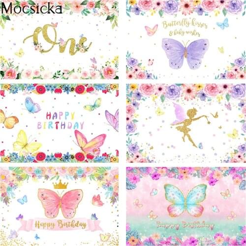 Butterflies Birthday Party Backdrop Girl Floral Butterfly Wishes Baby Shower Background Watercolor Flowers Newborn Elves Rainbow