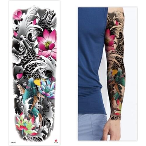Large Arm Sleeve Tattoo Koi Lotus Waterproof Temporary Tatto Sticker Angel Wing Wolf Spring Body Art Full Fake Tatoo Men Women