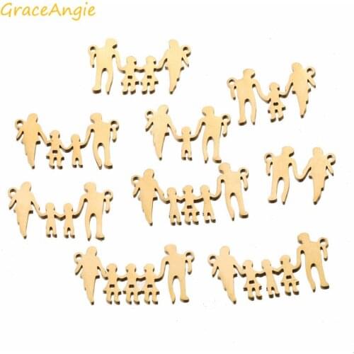 5Pcs Family Chain Stainless Steel Charm Connectors Necklace Parents Children Necklaces Gold/steel Jewelry Gift Mom Dad Son Girls