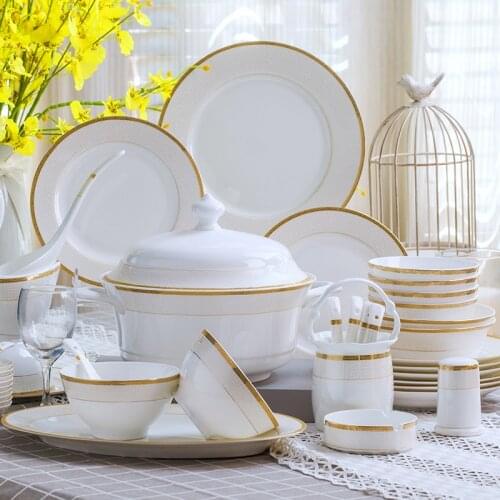 Jingdezhen High Grade European Bone China Tableware Dish Bowl Set Household 60pcs Ceramic Dinnerware Plate Pot Set