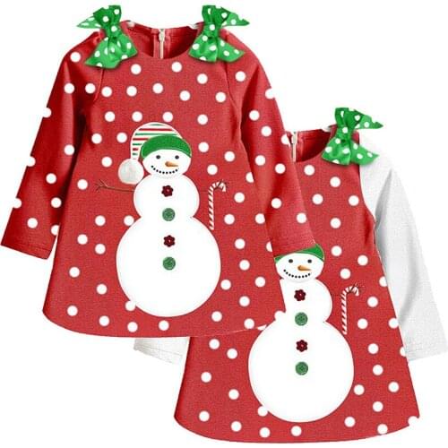 Baby Girl Dress Cute Bowknot Dots Snowman New Year Christmas Toddler Long Sleeve Dress Casual Clothes Children Kids Play Mats
