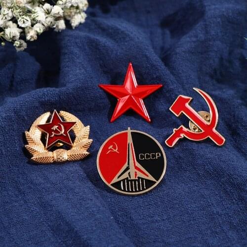Retro USSR Symbol Enamel Pin Red Star Sickle Hammer Brooch icon Badge Gift icon Badge lapel pin For Coat Cap