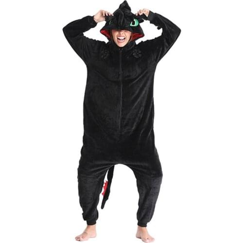 Toothless Dragon Black Onesie Kids Adult Unisex Flannel Pajama Anime Train Your Night Fury Sleepwear Home Wear E46762AC