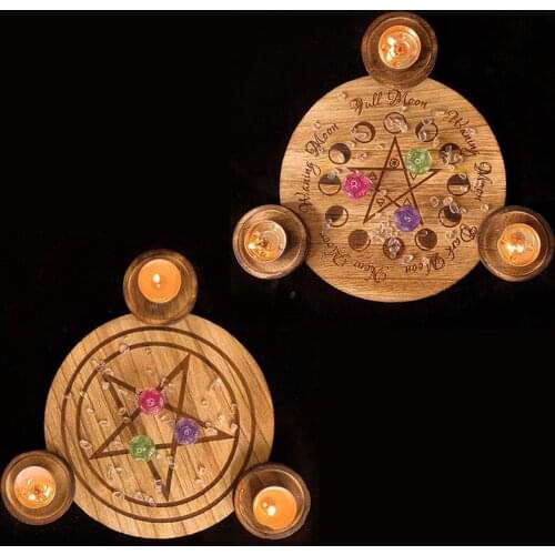 Hot Astrology Pentagram Wood Candlestick Board games Pentacle Altar Plate Triquetra Wooden Divination Wicca Ceremony Accessories