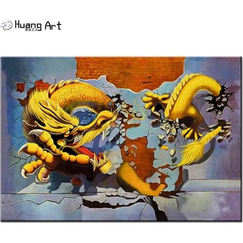 Printed 3D Oil Painting for Living Room Decor Printing Golden Dragon Painting Modern Animal Murals for Hotel Home Decoration Art