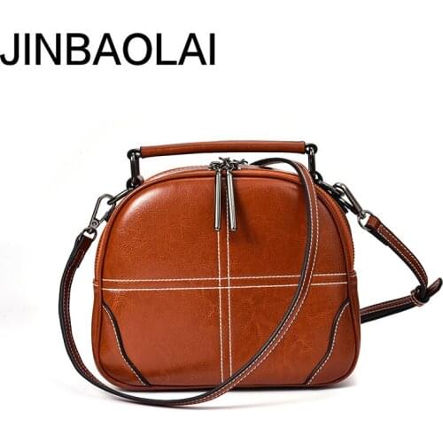 Jinbaolai Korean-Style All-match Leather Handbag Wide-Band Womens Leather Bags Messenger Bag Womens Retro Womens Shoulder Bag