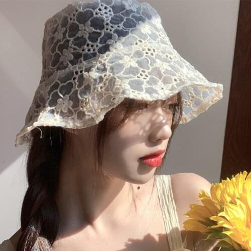 Summer Women Bucket Hats New Hollow Lace Fisherman Hat Female Korean Cute Little Flower Pot Sun Hat Outdoor Leisure Basin Cap