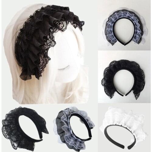Women Girls Cute Lolita Lace Bowknot Hairbands White Black Sweet Headwear Hair Accessories Headwrap Anime Cosplay Supplies