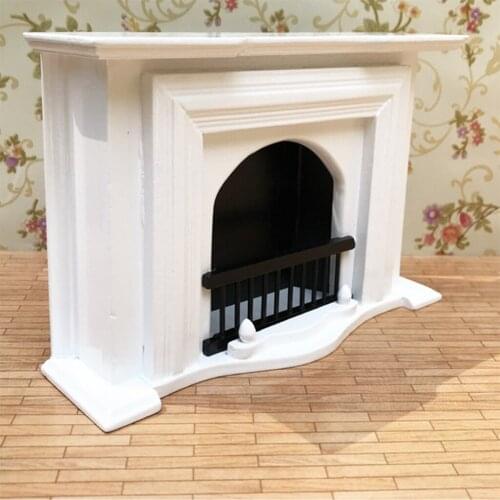 European Style 1/12 Wooden Fireplace Model Furniture for Dollhouse Living Room Bedroom Accessories Kids Pretend Play