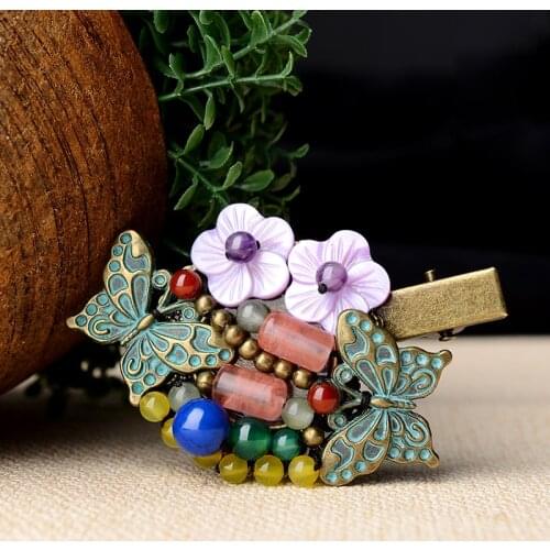 Fashion vintage Purple shell flowers brooch,pink watermelon crystal ethnic butterfly brooch pins, new nature stones brooch