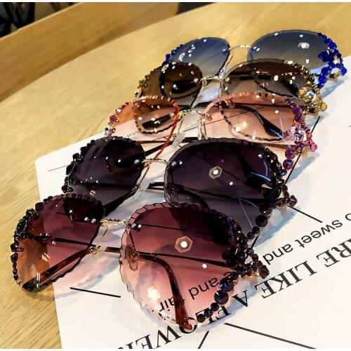 Fashion Rimless Sunglasses Women 2020 Luxury Rhinestone Sun Glasses Vintage Shades for Women Bling Eyeglasses Uv400