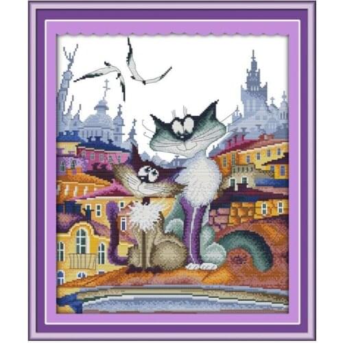 A gorgeous city cat cross stitch kit cartoon 14ct 11ct print canvas stitching embroidery DIY handmade needlework